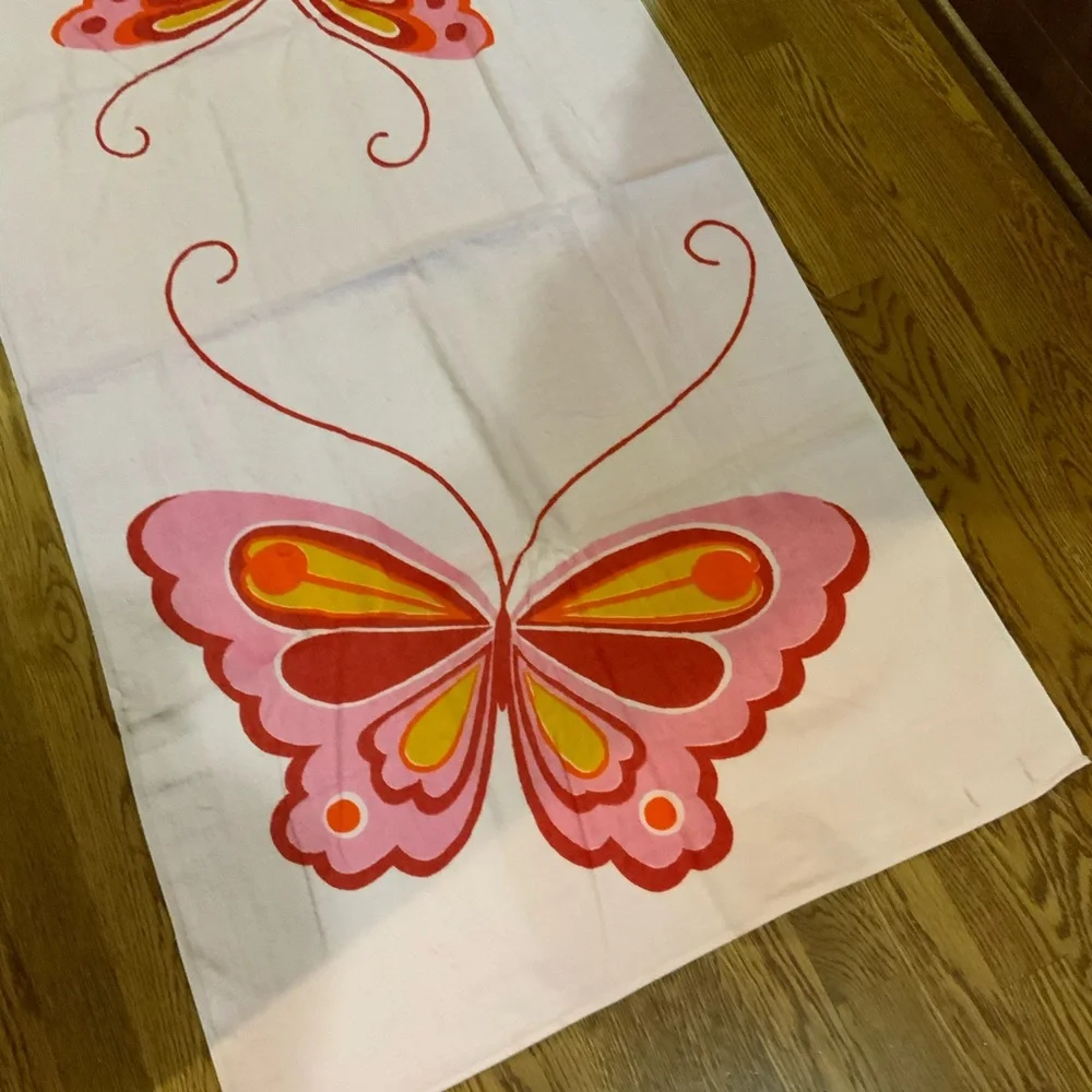 Vintage Martex Bath Towel and Washcloth Pink Butterfly Set USA NOS